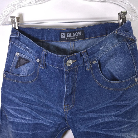 CJ Black Premium Low Rise‎ Slim Straight Denim Jeans Leather Accents Size 28x30 - Picture 8 of 10